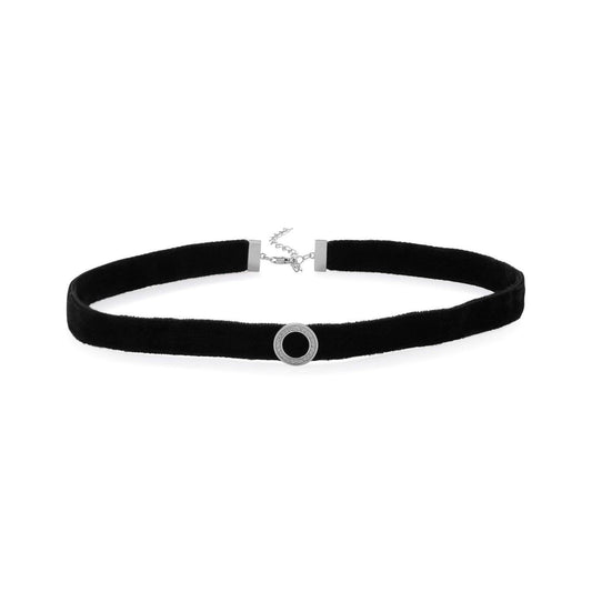 Rhodium Plated CZ Circle Black Velvet Choker Necklace freeshipping - Higher Class Elegance