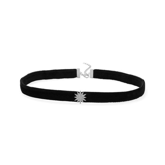 Rhodium Plated CZ Star Black Velvet Choker Necklace freeshipping - Higher Class Elegance