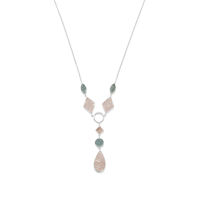 Sterling Silver Aquamarine and Rose Quartz Drop Necklace freeshipping - Higher Class Elegance