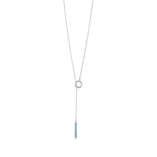 Rhodium Plated Nano Turquoise CZ Drop Lariat Necklace freeshipping - Higher Class Elegance