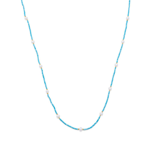 Endless Design Turquoise Magnesite and Cultured Freshwater Pearl Necklace freeshipping - Higher Class Elegance