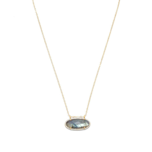 14/20 Gold Filled Labradorite Ellipse and CZ Edge Slide Necklace freeshipping - Higher Class Elegance