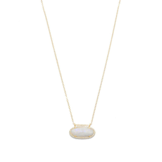 14/20 Gold Filled Rainbow Moonstone Ellipse with CZ Edge Slide Necklace freeshipping - Higher Class Elegance