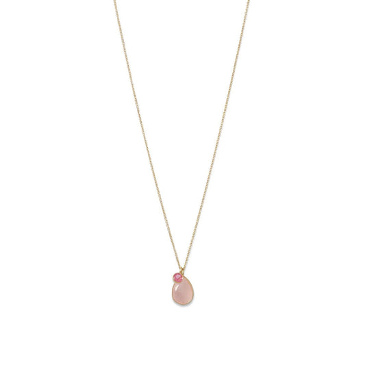 14 Karat Gold Rose Quartz and Pink Hydro Glass Necklace freeshipping - Higher Class Elegance