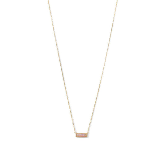 14 Karat Gold Plated Mini Synthetic Pink Opal Bar Necklace freeshipping - Higher Class Elegance