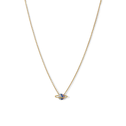 14 Karat Gold Plated Mini CZ Planet Necklace freeshipping - Higher Class Elegance