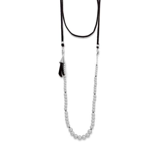 4-Way Suede and Silver Bead Necklace freeshipping - Higher Class Elegance