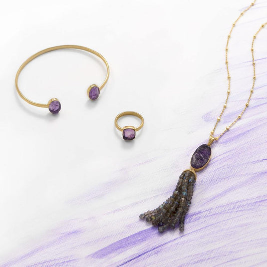 14 Karat Gold Plated Amethyst and Labradorite Tassel Necklace freeshipping - Higher Class Elegance