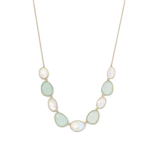 14 Karat Gold Plated Rainbow Moonstone and Green Chalcedony Necklace freeshipping - Higher Class Elegance