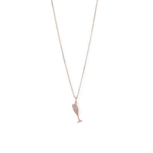 14 Karat Rose Gold Plated CZ Champagne Glass Charm Necklace freeshipping - Higher Class Elegance