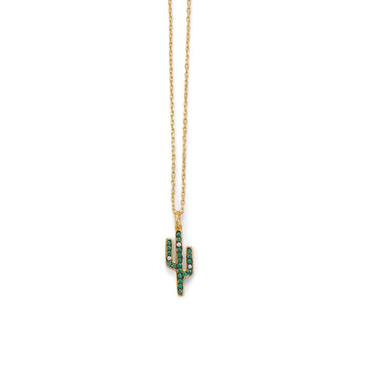 14 Karat Gold Plated CZ Saguaro Cactus Charm Necklace freeshipping - Higher Class Elegance