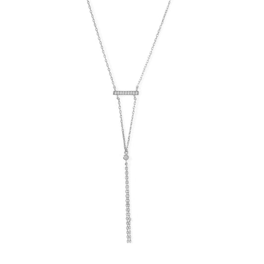 Rhodium Plated Bar Necklace with Y Drop freeshipping - Higher Class Elegance