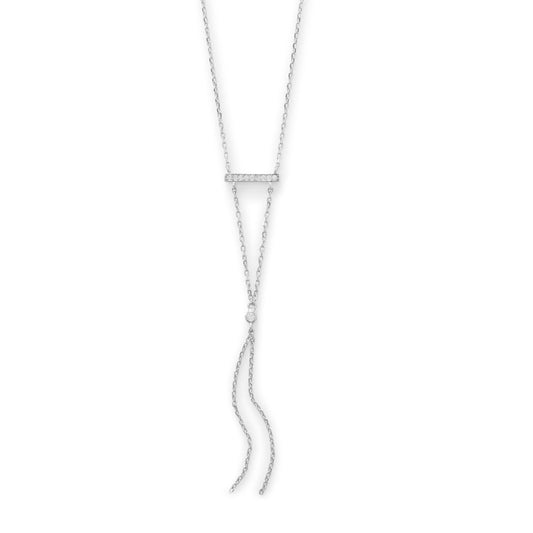 Rhodium Plated Bar Necklace with Y Drop freeshipping - Higher Class Elegance