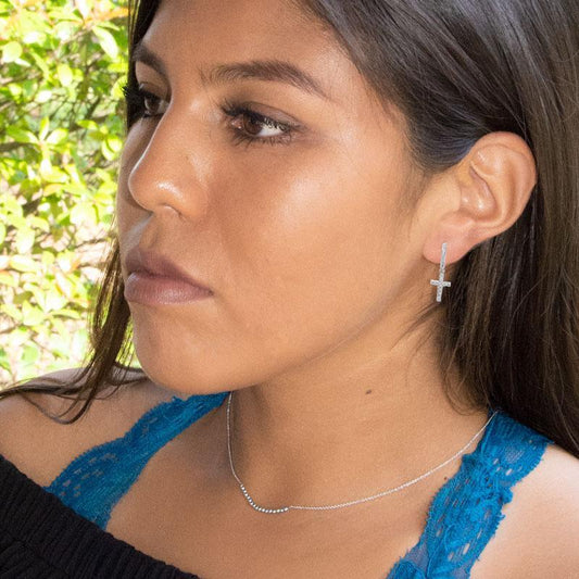 Rhodium Plated Hoop Earrings with CZ Cross freeshipping - Higher Class Elegance