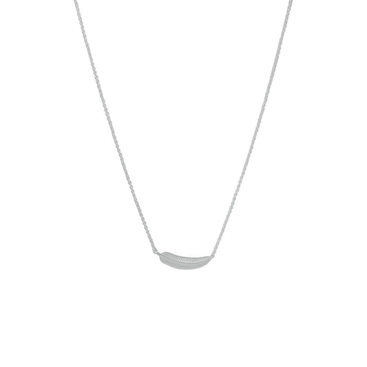 Rhodium Plated Tiny Sideways Feather Necklace freeshipping - Higher Class Elegance