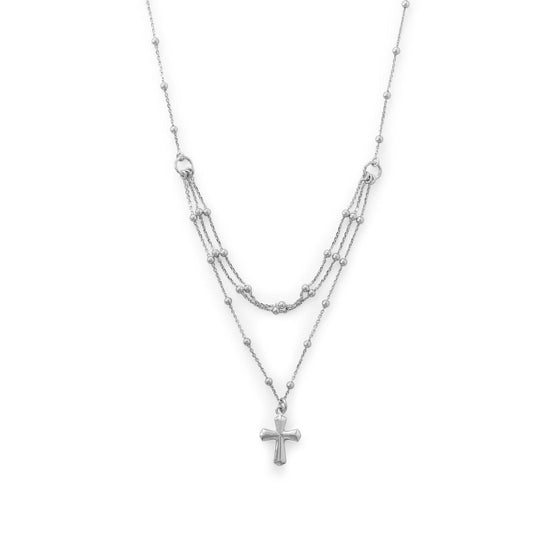 Rhodium Plated Three Row Necklace with Cross freeshipping - Higher Class Elegance