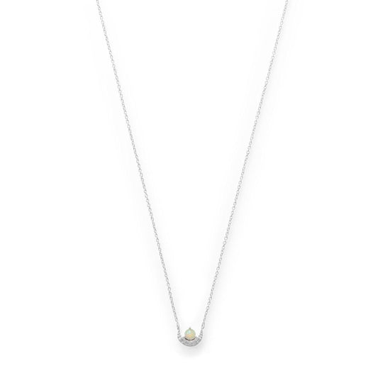 CZ Crescent and Synthetic Opal Necklace freeshipping - Higher Class Elegance