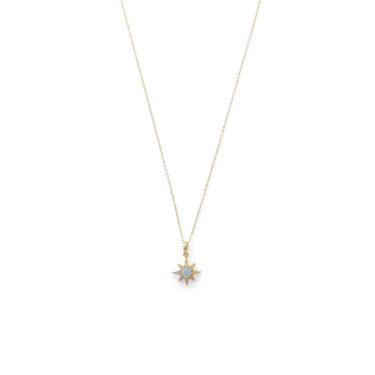 14 Karat Gold Plated CZ Star and Synthetic Opal Necklace freeshipping - Higher Class Elegance