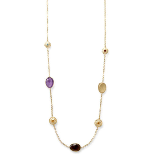 24" 14 Karat Gold Plate Multi Stone Necklace freeshipping - Higher Class Elegance