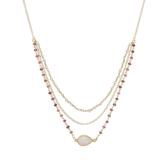 16" + 2" Gold Filled Rainbow Moonstone and Tourmaline Necklace freeshipping - Higher Class Elegance