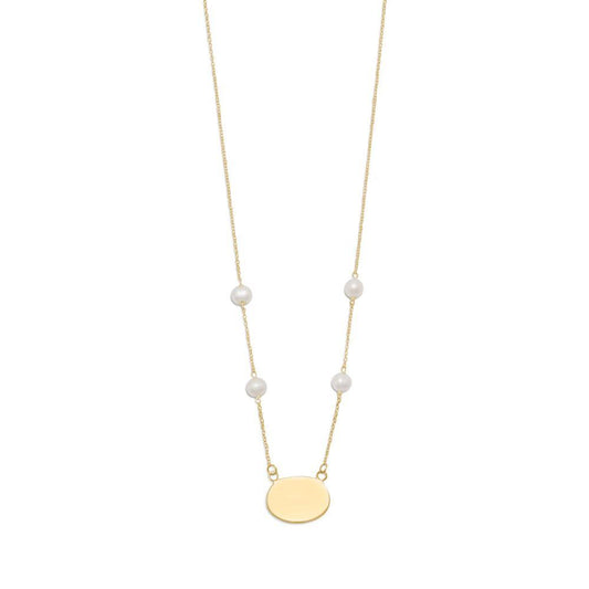 16" Gold Plated Engravable Necklace with White Cultured Freshwater Pearls freeshipping - Higher Class Elegance