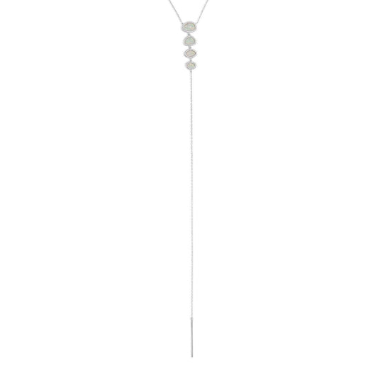 Rhodium Plated Opal and CZ Drop Necklace freeshipping - Higher Class Elegance