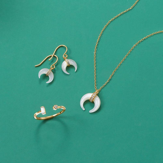 Mother of Pearl and CZ Crescent Gold Plate Earrings freeshipping - Higher Class Elegance