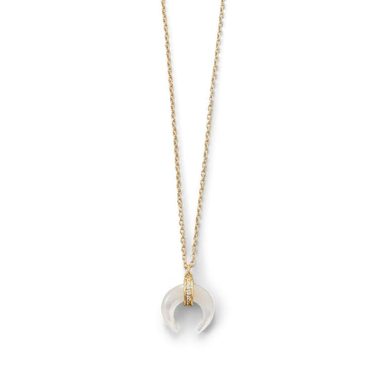 Mother of Pearl and CZ Crescent Gold Plated Necklace freeshipping - Higher Class Elegance