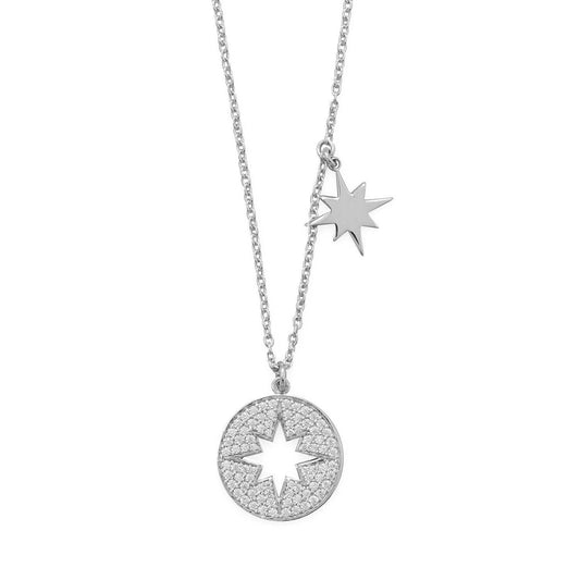 16" Rhodium Plated CZ Cut Out Starburst Necklace freeshipping - Higher Class Elegance