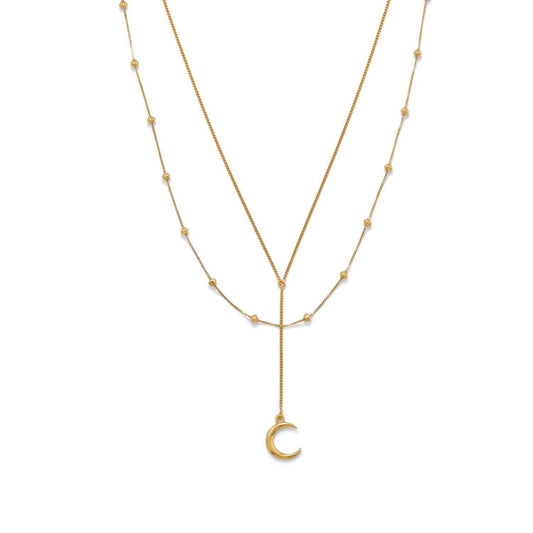16" + 2" 14 Karat Gold Plated Double Strand Moon Necklace freeshipping - Higher Class Elegance