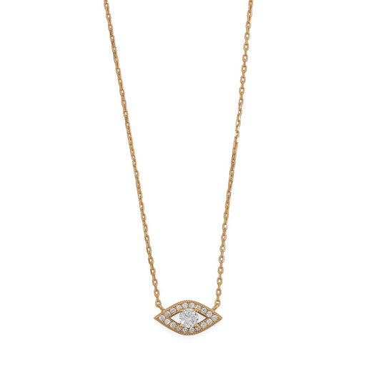 16"+2" 14 Karat Gold Plated CZ Evil Eye Necklace freeshipping - Higher Class Elegance