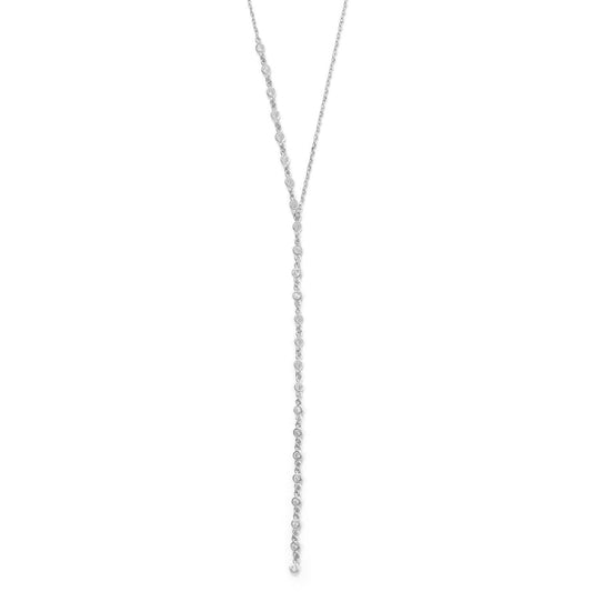 16"+2 Rhodium Plated Bezel CZ Lariat Necklace freeshipping - Higher Class Elegance