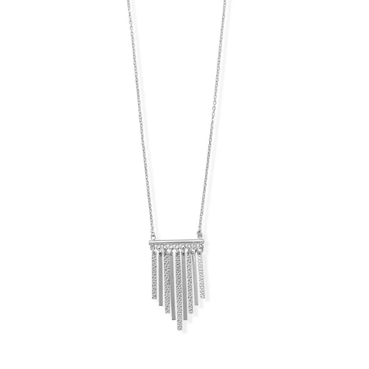 A Daring Drop! 16"+2 Rhodium Plated Polished and Textured Bar Necklace freeshipping - Higher Class Elegance
