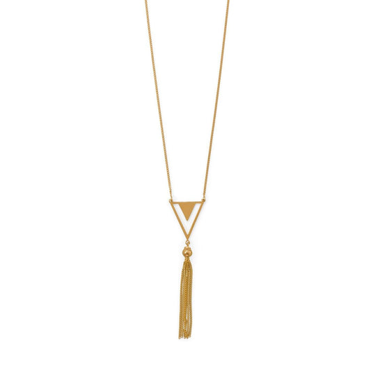 Totally Tassel! 32"+2 14 Karat Gold Plated Triangle and Tassel Necklace freeshipping - Higher Class Elegance