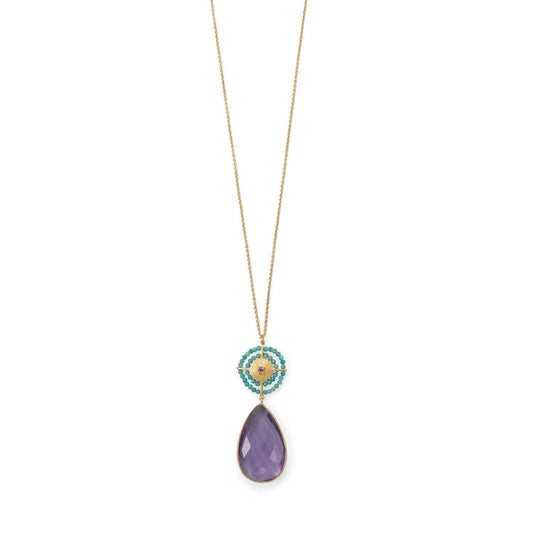 32" 14 Karat Gold Plated Amethyst and Amazonite Necklace freeshipping - Higher Class Elegance