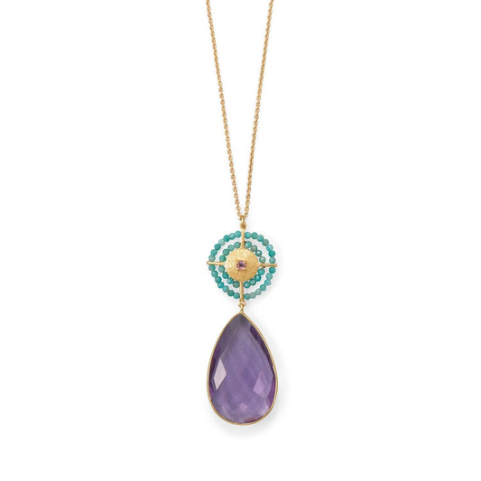 32" 14 Karat Gold Plated Amethyst and Amazonite Necklace freeshipping - Higher Class Elegance
