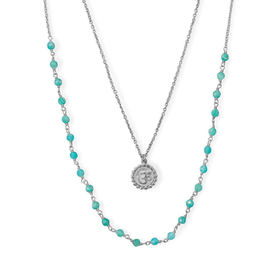 18"/21"+2" Rhodium Plated Amazonite Om Necklace freeshipping - Higher Class Elegance