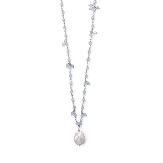18"+2" Three Strand Aquamarine and Cultured Fresh Water Pearl Necklace freeshipping - Higher Class Elegance