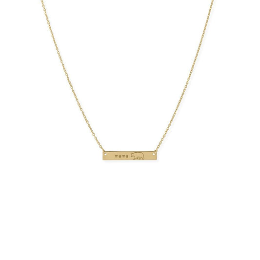 16" + 2” 14 Karat Gold Plated Sterling Silver "Mama Bear" Bar Necklace freeshipping - Higher Class Elegance