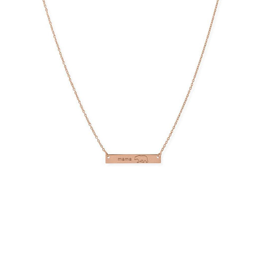 16"+2” 14K Rose Gold Plated Sterling Silver "Mama Bear" Bar Necklace freeshipping - Higher Class Elegance