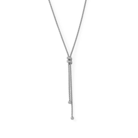 16"+2" Italian Rhodium Plated Coreana and CZ Lariat Necklace freeshipping - Higher Class Elegance