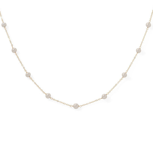 16" Gold Filled 9 Cultured Freshwater Pearl Necklace freeshipping - Higher Class Elegance