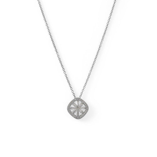 16"+1"+1" Rhodium Plated Baguette CZ Cushion Shaped Necklace freeshipping - Higher Class Elegance