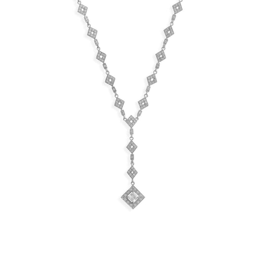 16" Rhodium Plated CZ Diamond Shape Y Drop Necklace freeshipping - Higher Class Elegance