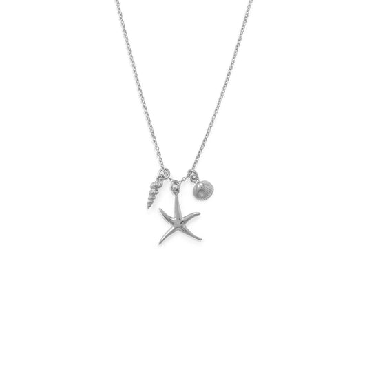 16" Rhodium Plated Starfish and Shells Charm Necklace freeshipping - Higher Class Elegance