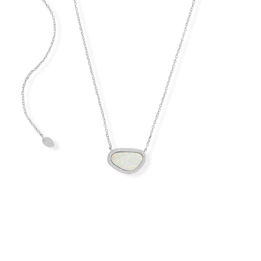 Adjustable Rhodium Plated Synthetic Opal and CZ Necklace freeshipping - Higher Class Elegance