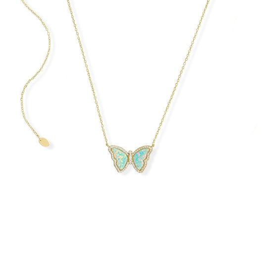 Adjustable Synthetic Opal Butterfly and CZ Necklace freeshipping - Higher Class Elegance