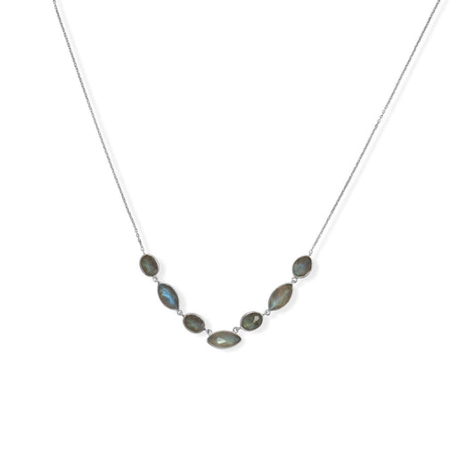 16"+2" Rhodium Plated Multi-Shape Labradorite Necklace freeshipping - Higher Class Elegance