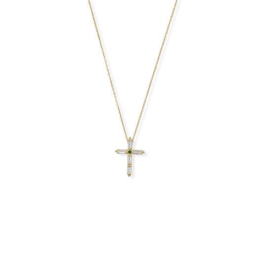 Bodacious Baguettes! 16" + 2" White and Green CZ Cross Necklace freeshipping - Higher Class Elegance
