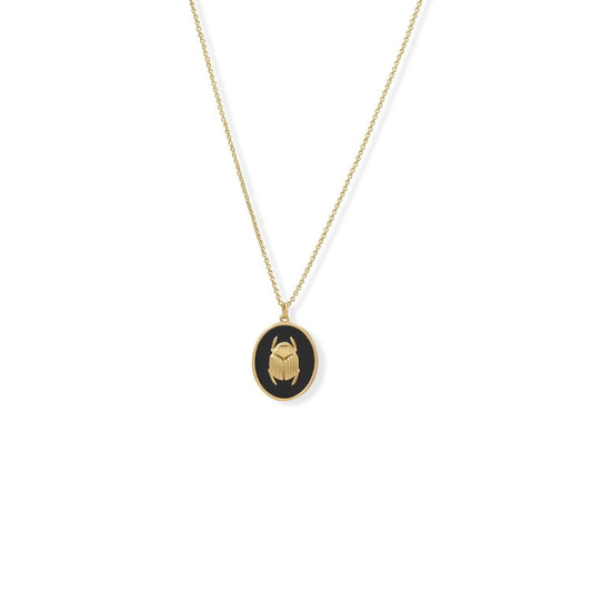 Sacred Scarab! 24" 14 Karat Gold Plated Black Onyx Necklace freeshipping - Higher Class Elegance